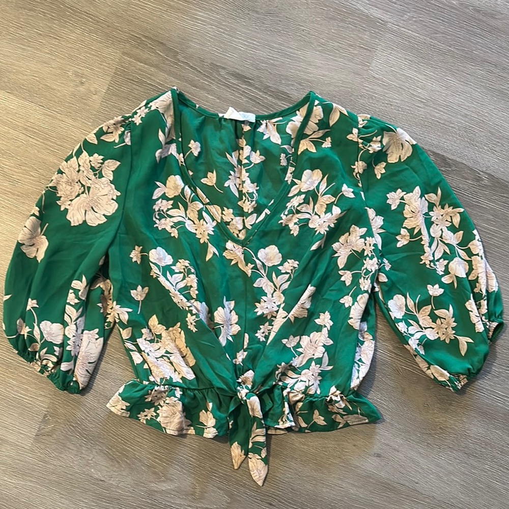 Sienna Sky Green Tie Front Blouse with Relaxed Sleeves